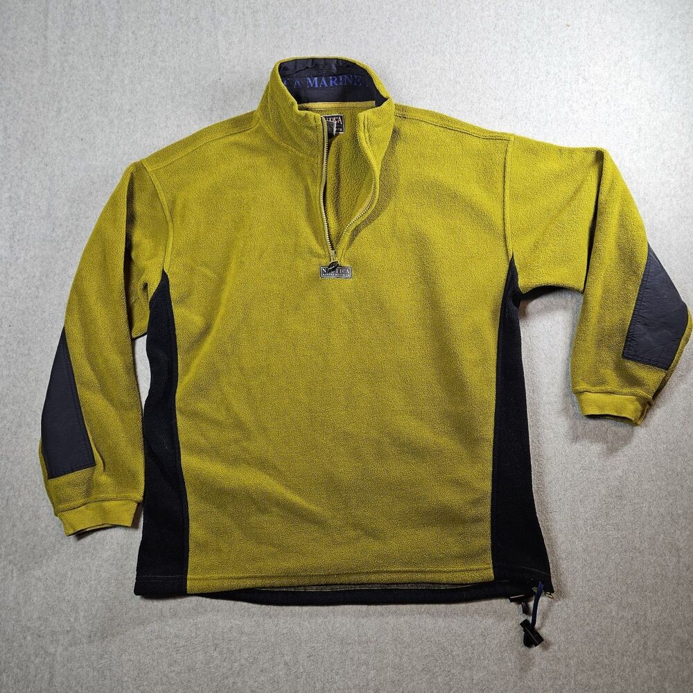 Vintage Y2k Nautica Competition Fleece Pullover Mens Large Green 1/4 Zip